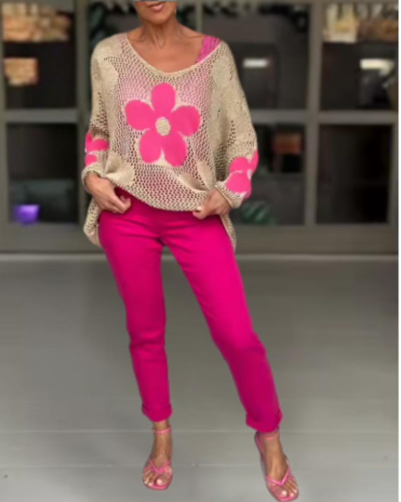 MADOVA - Gebreide top met bloemen
