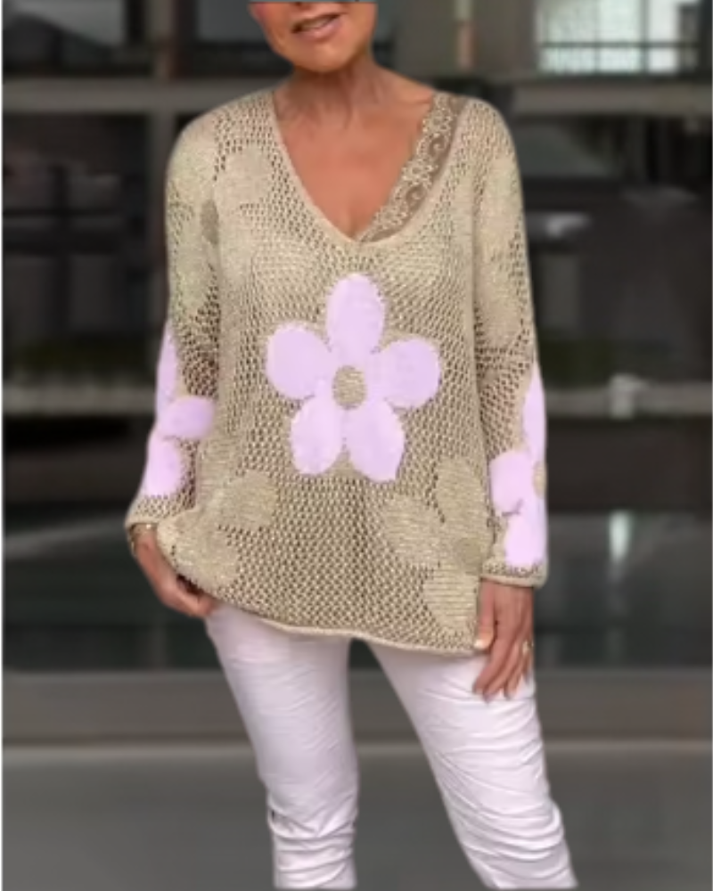 MADOVA - Gebreide top met bloemen