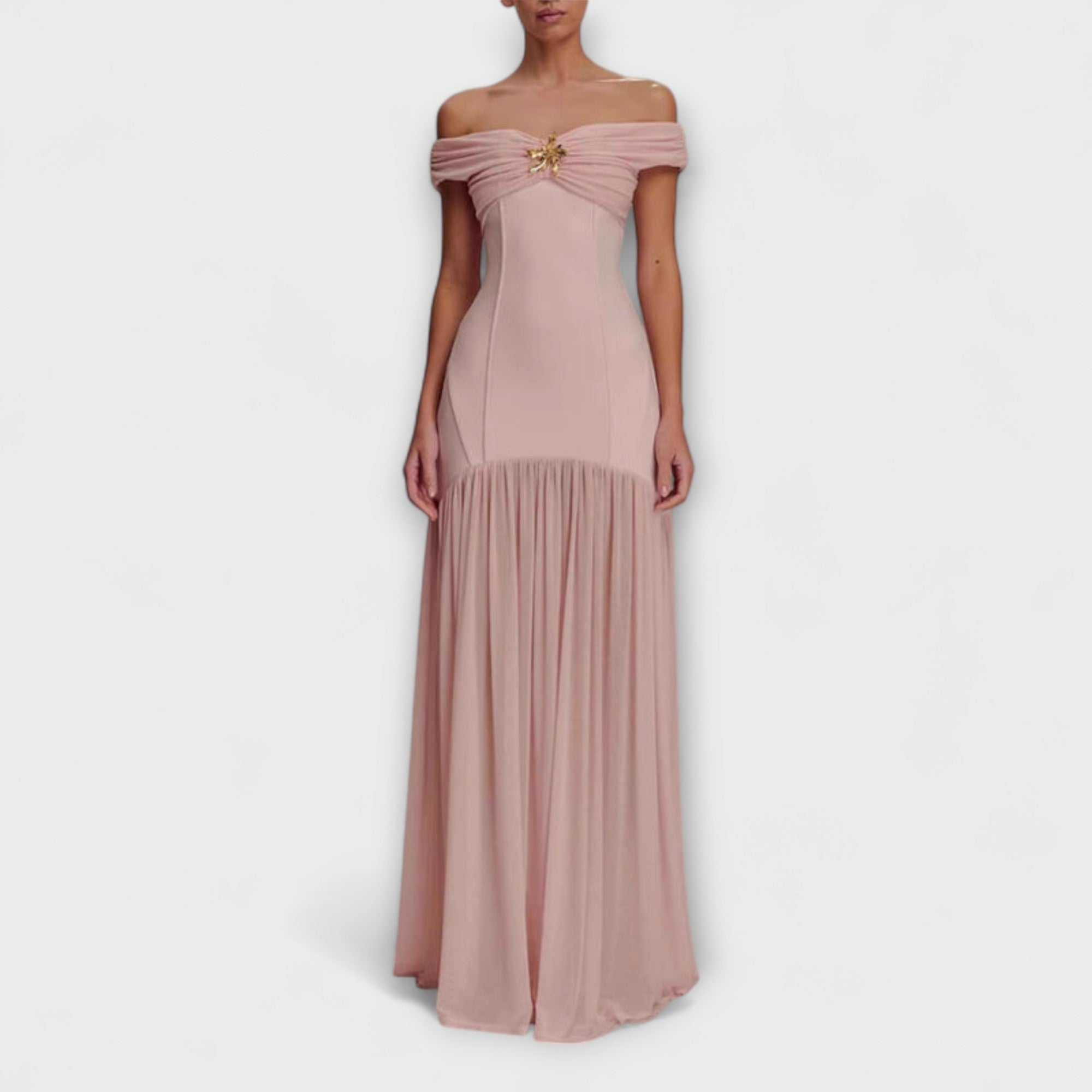 Maelie - Chic strapless Bodycon-maxi jurk met florale versieringen