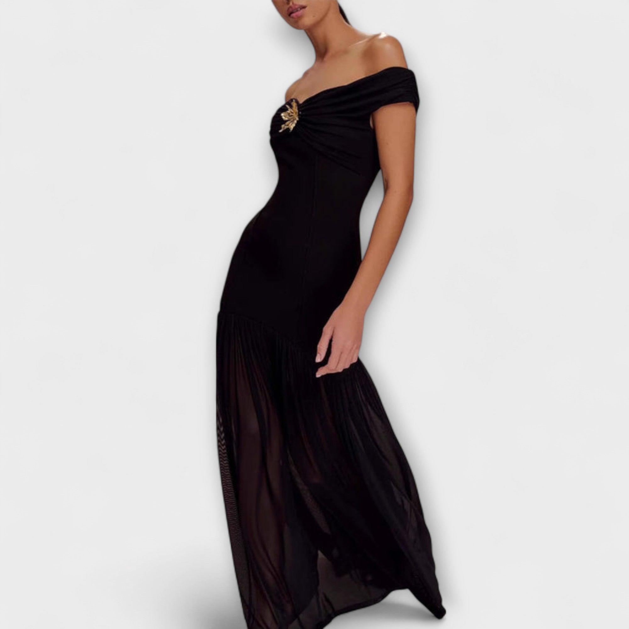 Maelie - Chic strapless Bodycon-maxi jurk met florale versieringen