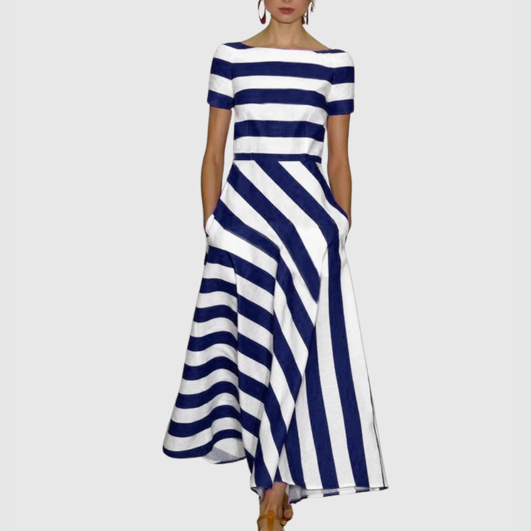 Madeline - Vonda Gestreepte Off-Shoulder Maxi Jurk