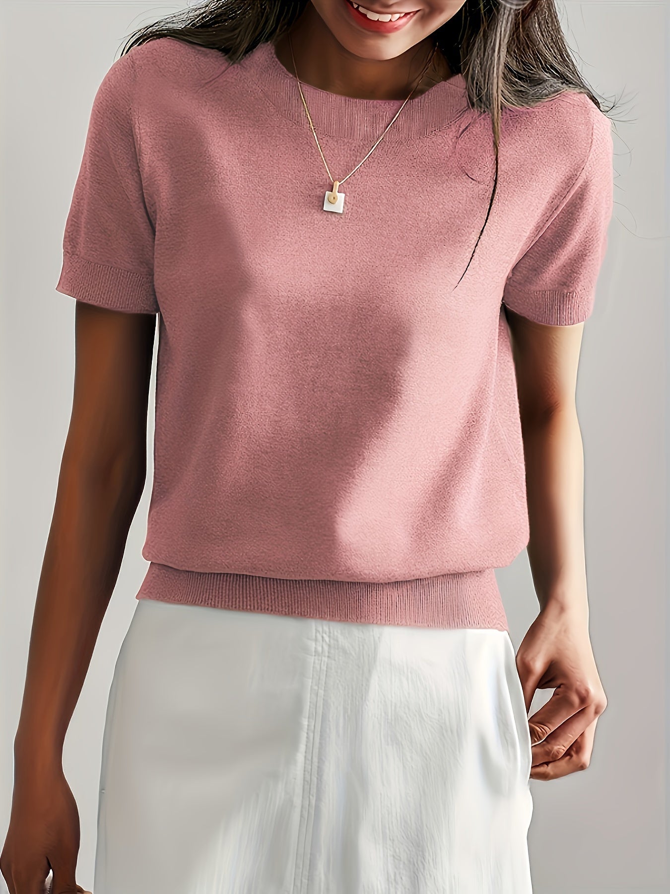 Jacquie - Gebreid T-shirt met korte mouwen