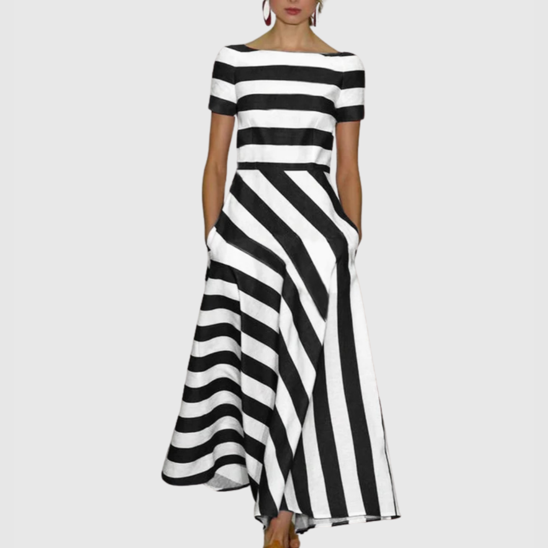 Madeline - Vonda Gestreepte Off-Shoulder Maxi Jurk