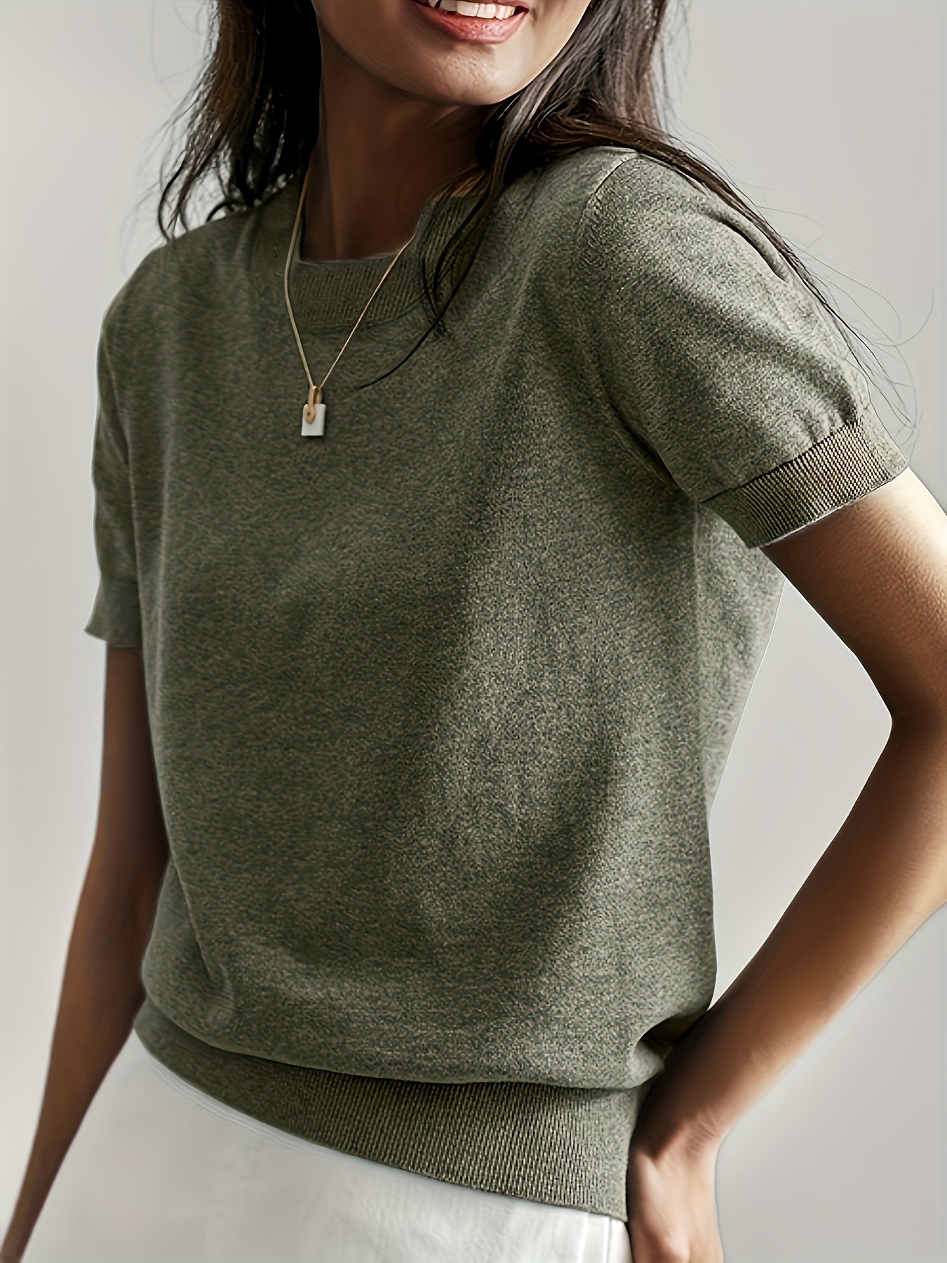 Jacquie - Gebreid T-shirt met korte mouwen