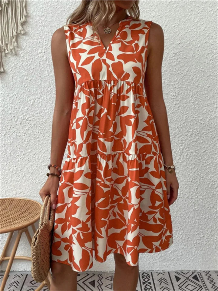 Lotte™ – Mouwloze Jurk met Opvallend Bladmotief