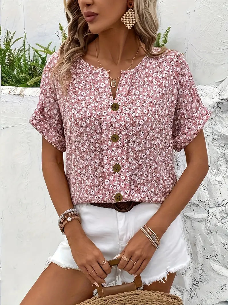Cindy™ | Bloemenprint Blouse met Notched Kraag