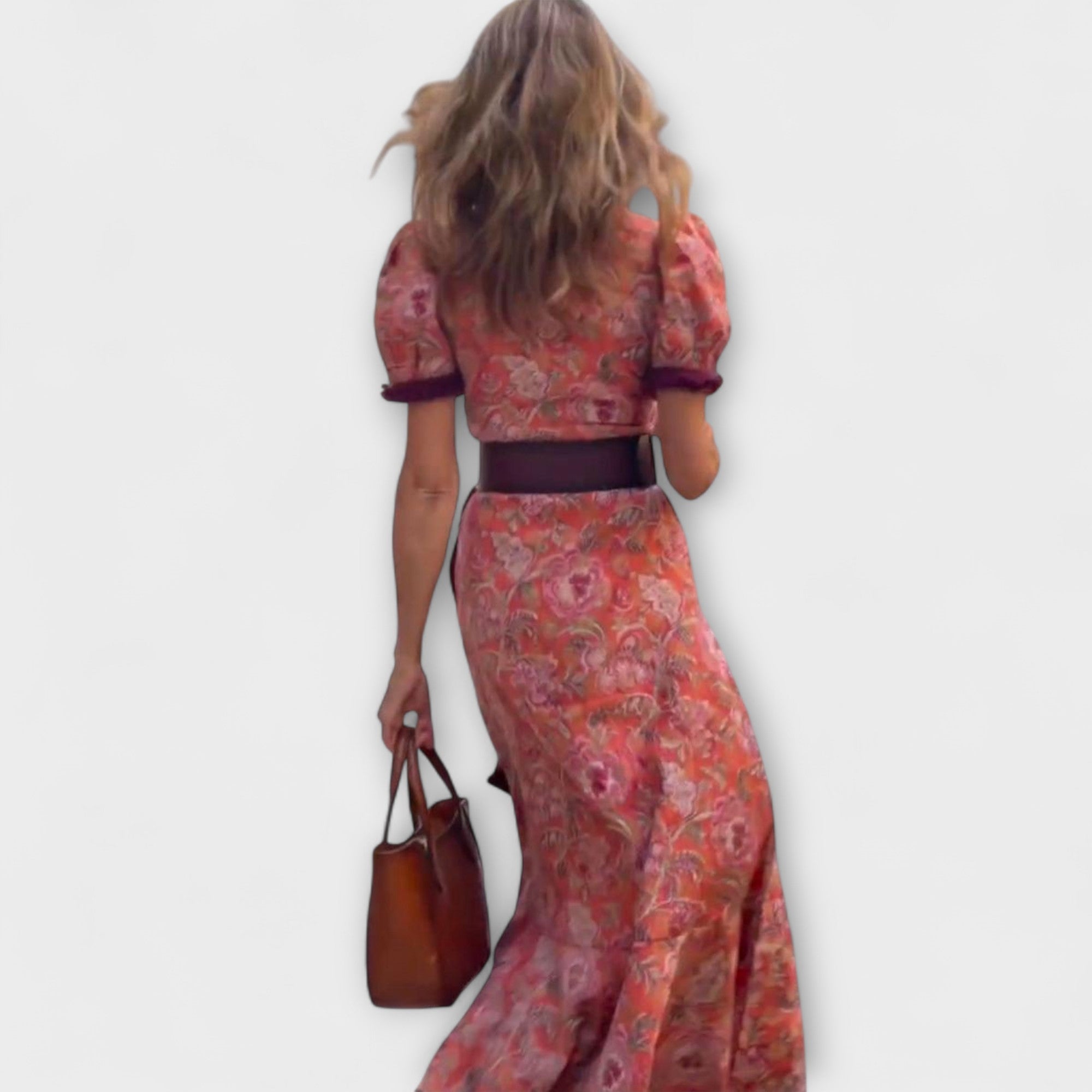 Elegante Roze Maxi-jurk met Korte Mouwen