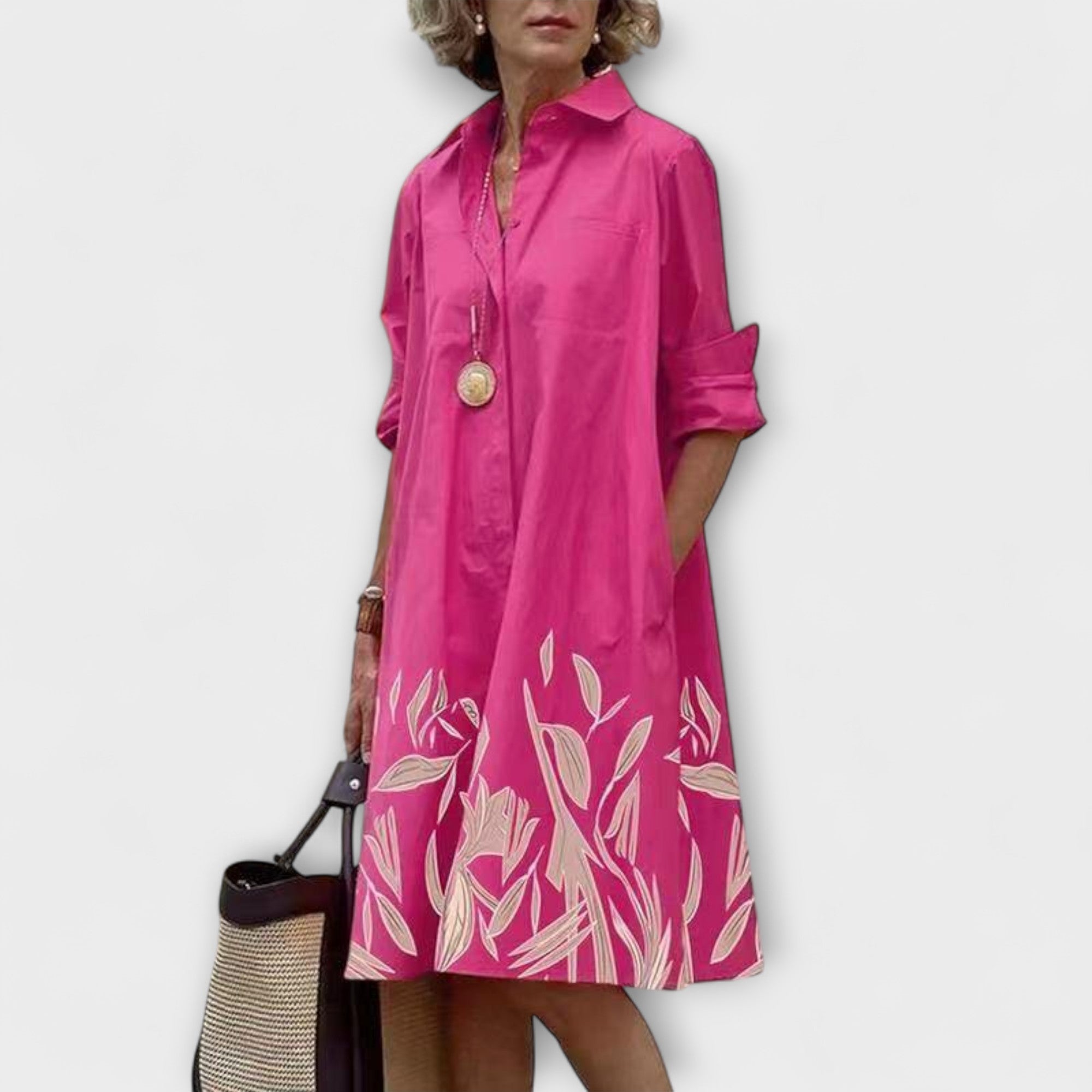 Modern Hemdblusenkleed met Kraag en Driekwart Mouwen