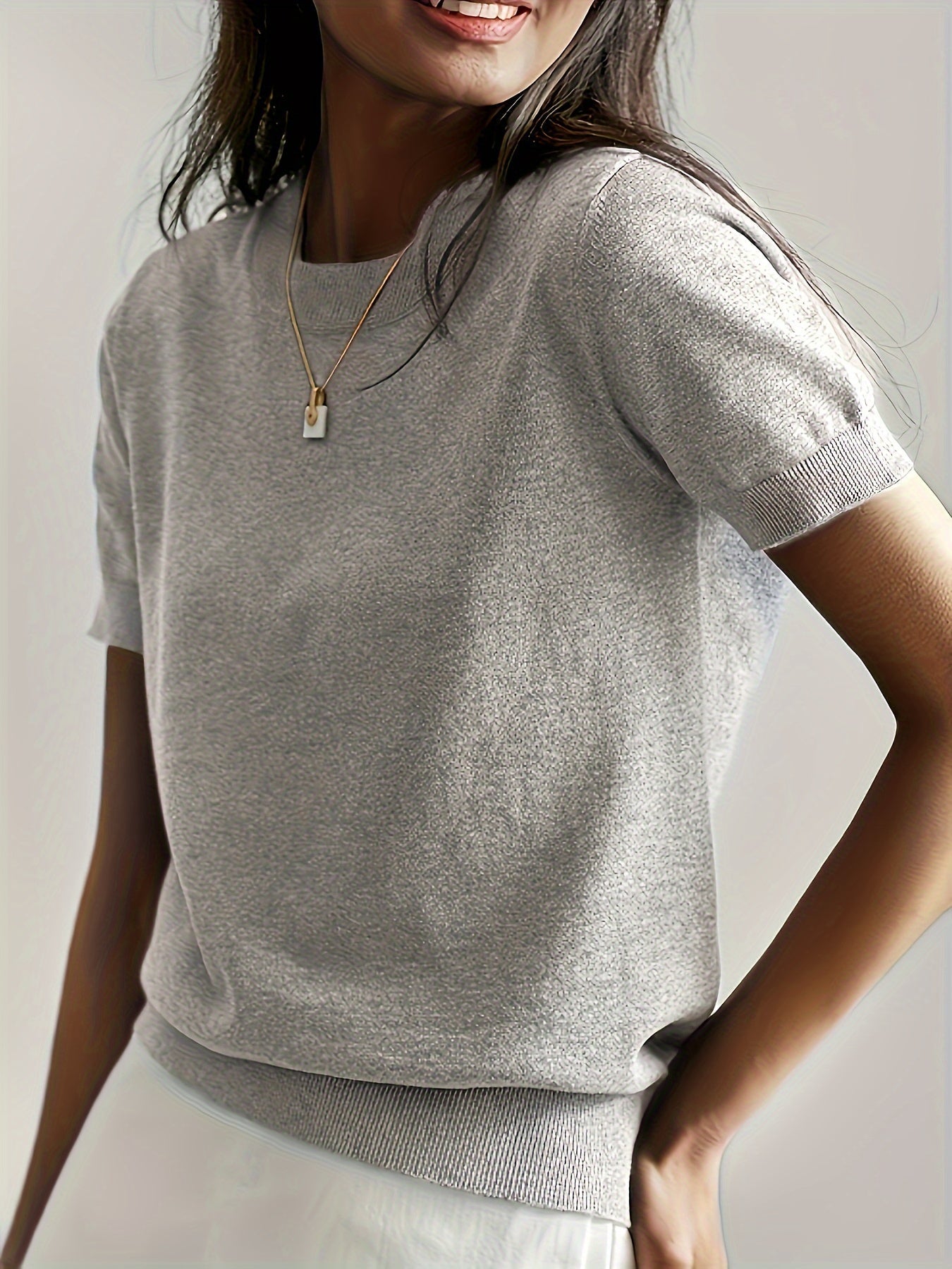 Jacquie - Gebreid T-shirt met korte mouwen