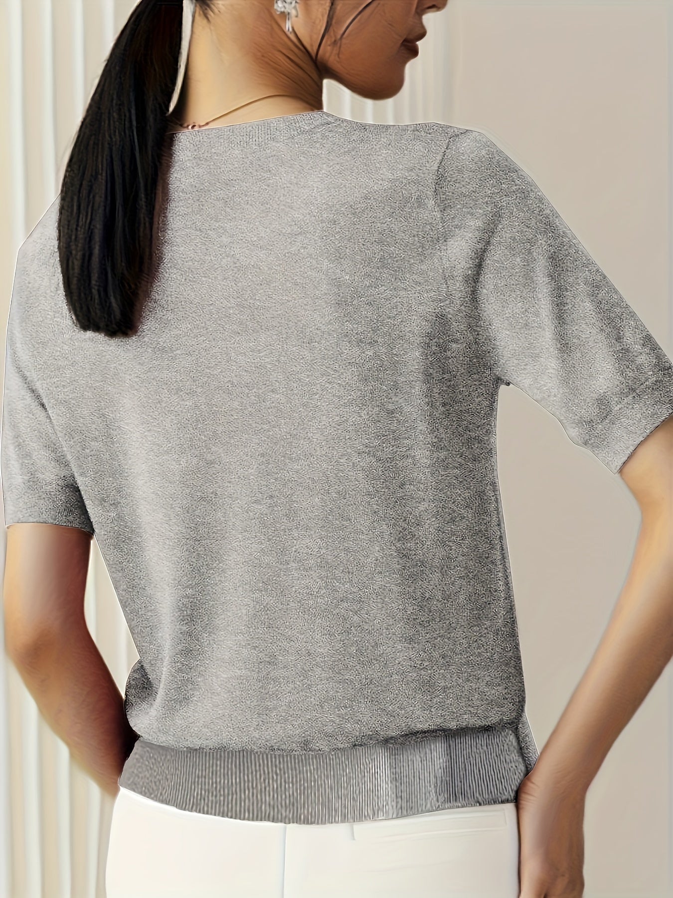 Jacquie - Gebreid T-shirt met korte mouwen