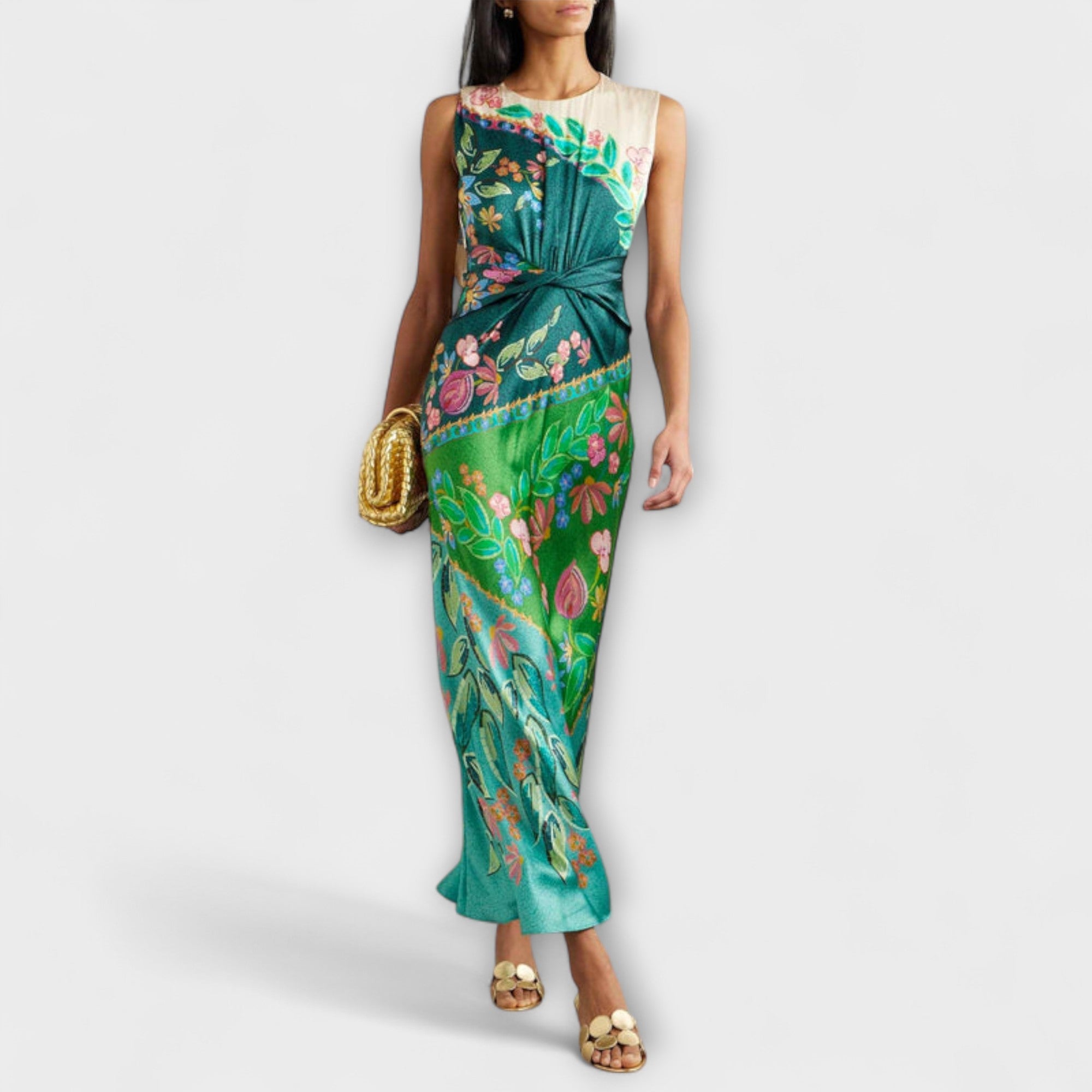 Aisling - Elegante Gedraaide Drapé Bloemen Maxijurk