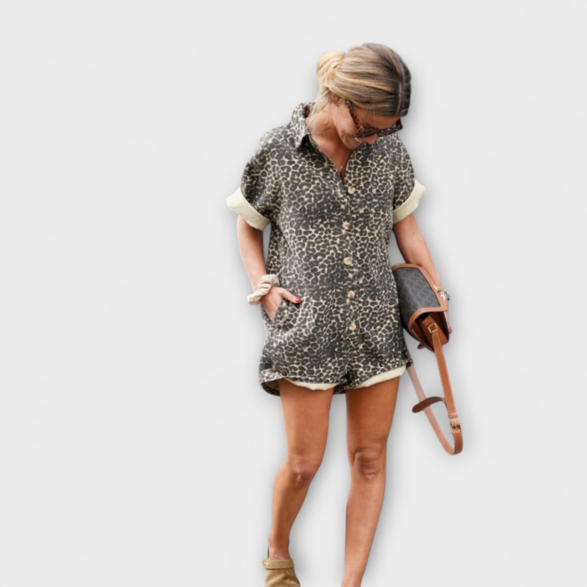 Nonette - Overhemd-Jumpsuit met Luipaardpatroon