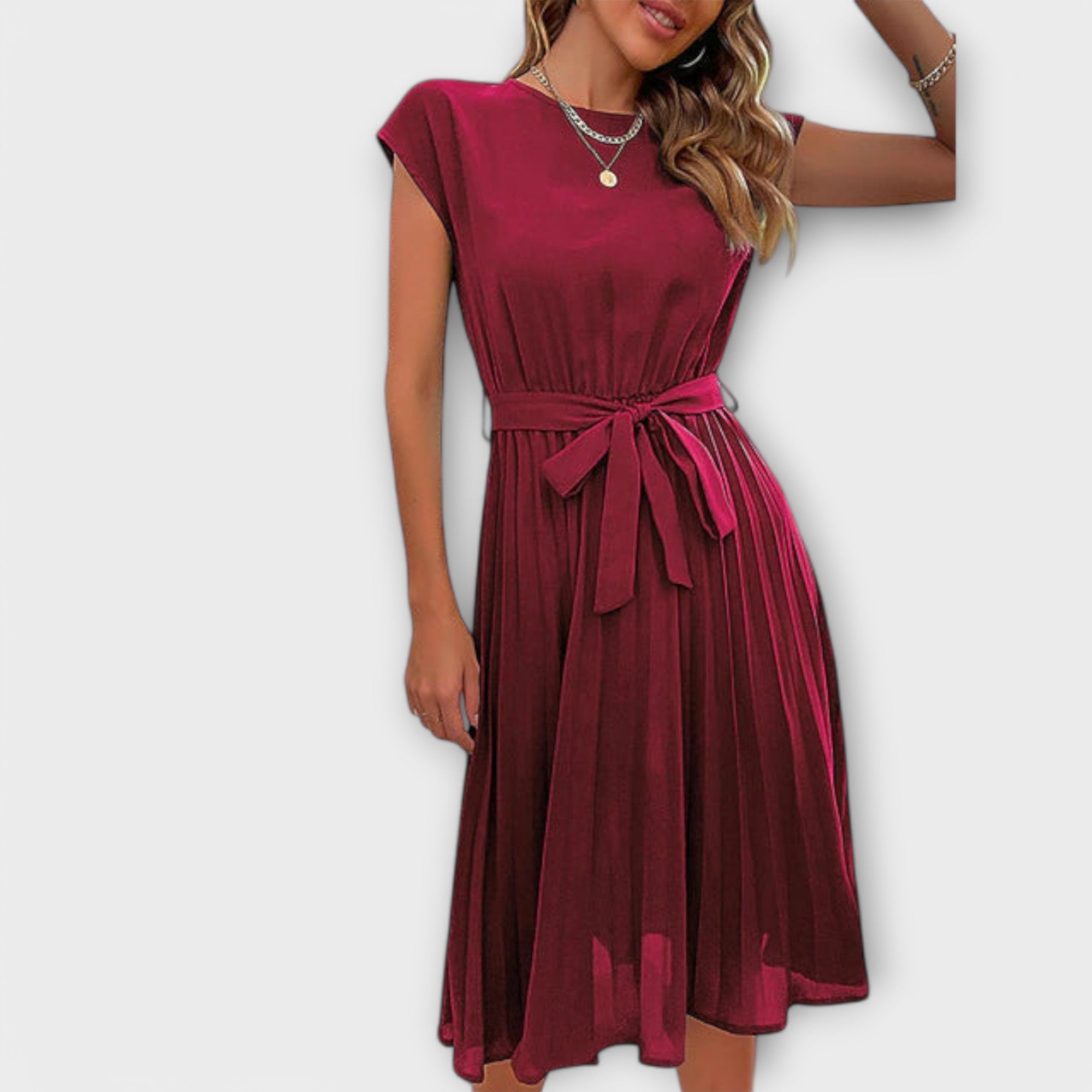Claire - Korte mouw, geplooide, casual midijurk
