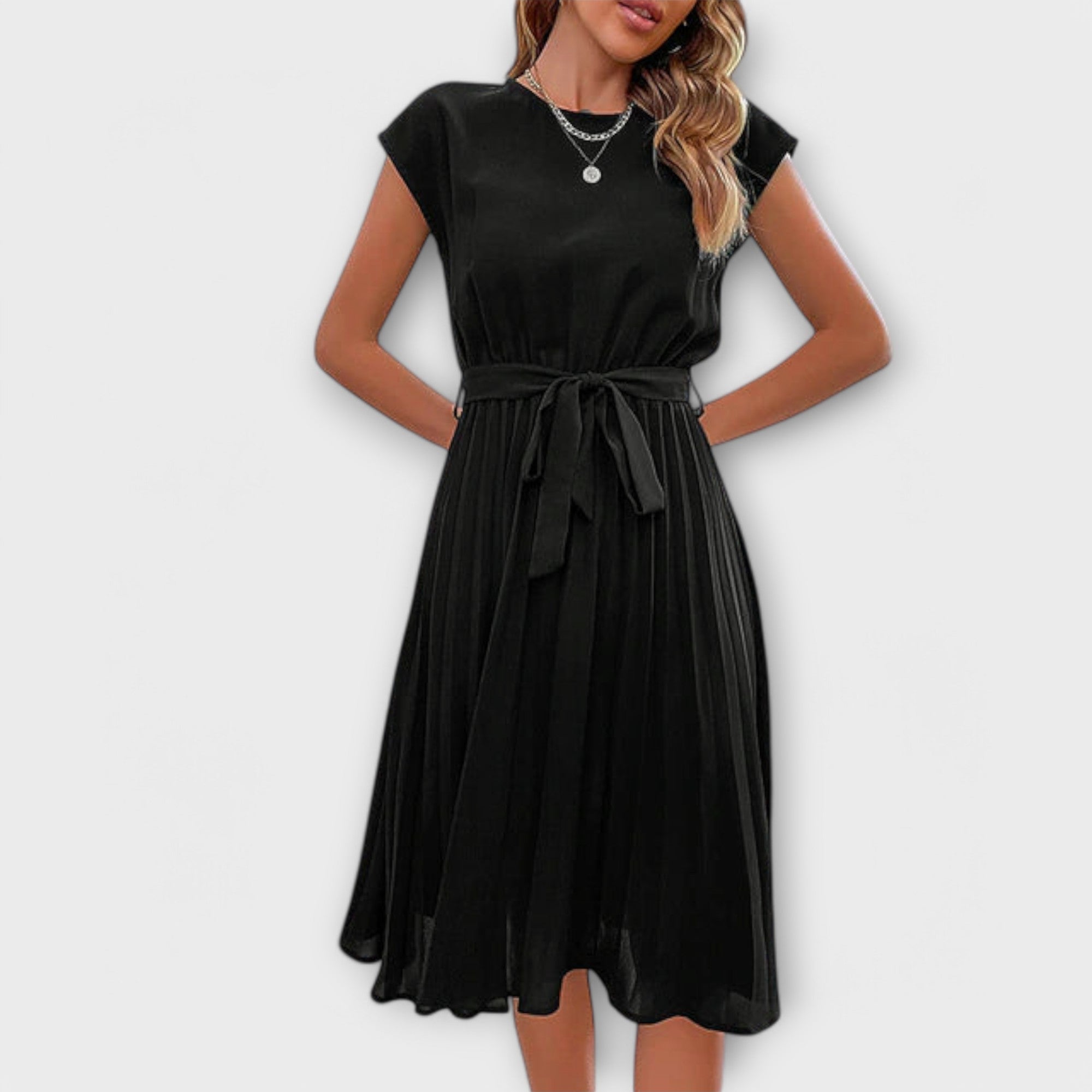Claire - Korte mouw, geplooide, casual midijurk