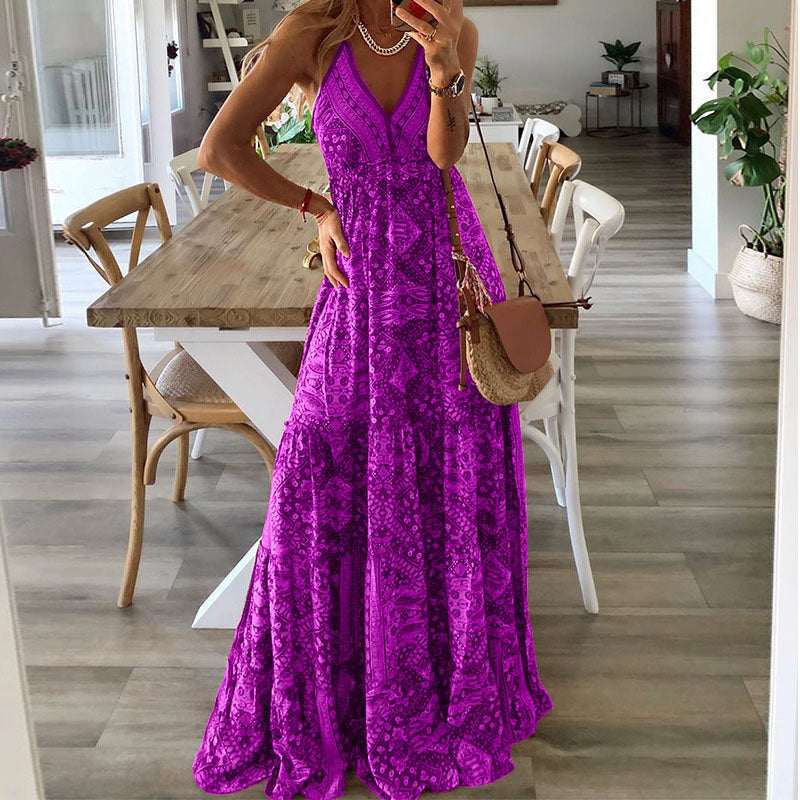 Wren - Boho Spaghetti Band V-Hals Maxi Jurk