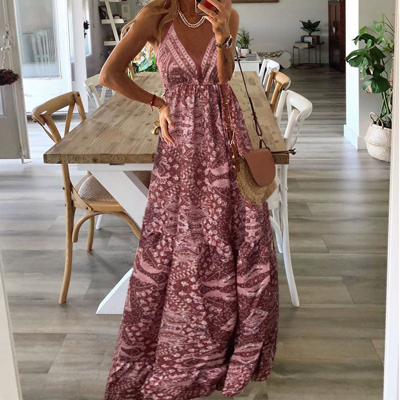 Wren - Boho Spaghetti Band V-Hals Maxi Jurk