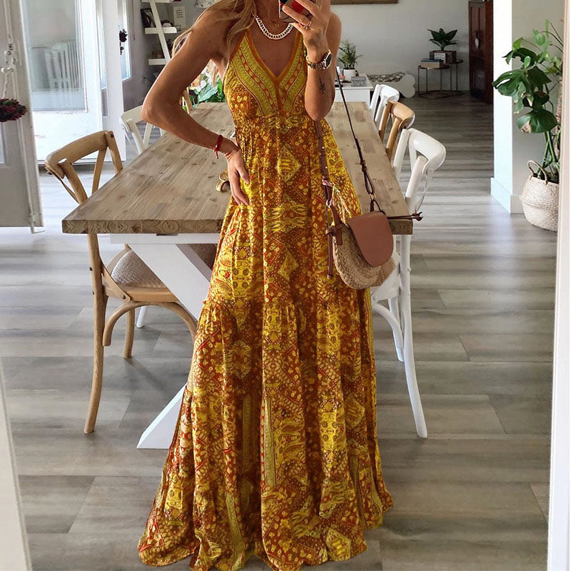 Wren - Boho Spaghetti Band V-Hals Maxi Jurk