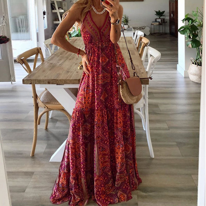 Wren - Boho Spaghetti Band V-Hals Maxi Jurk
