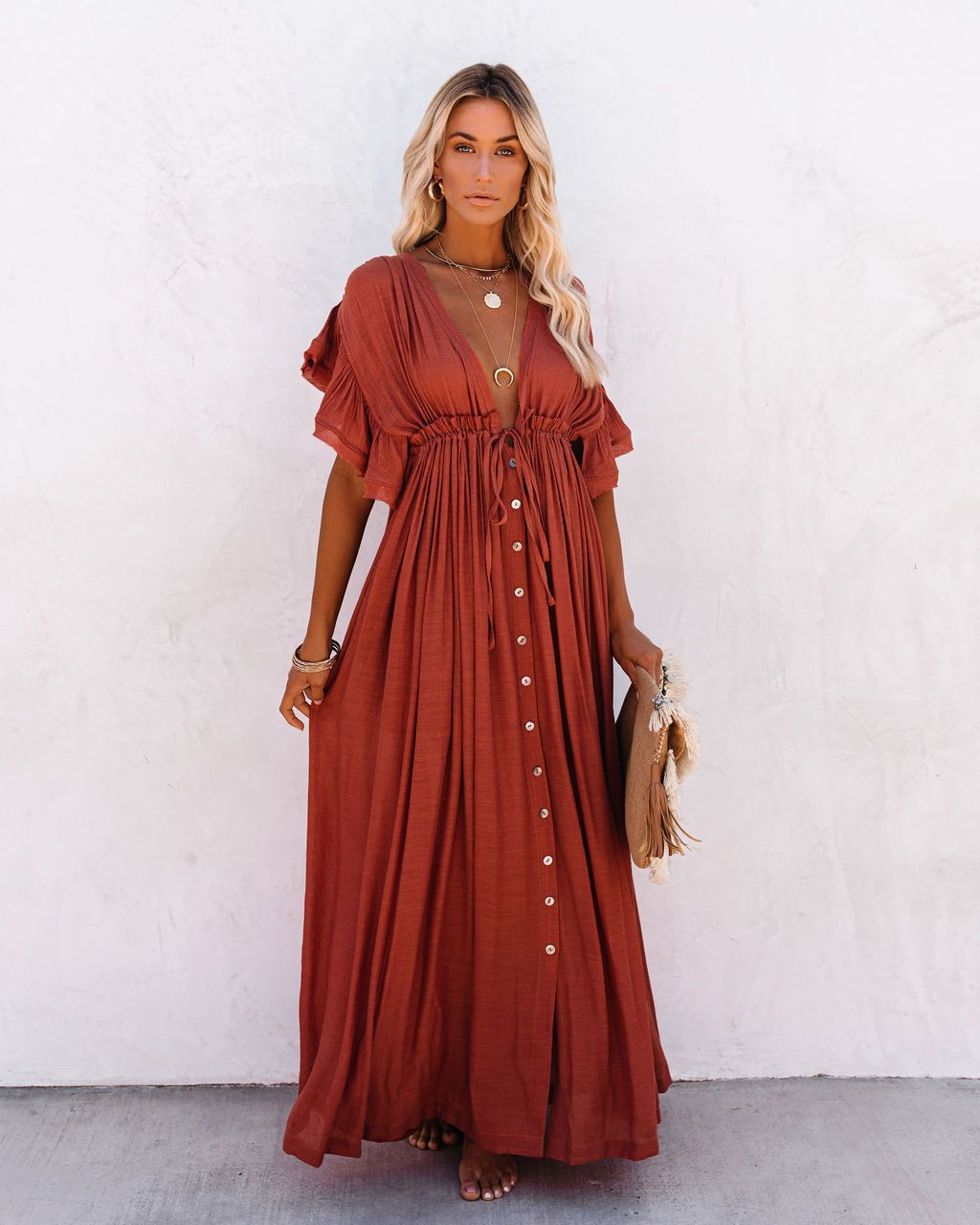 Audra - Boho V-Hals Kimono Strand Cover-Up Jurk