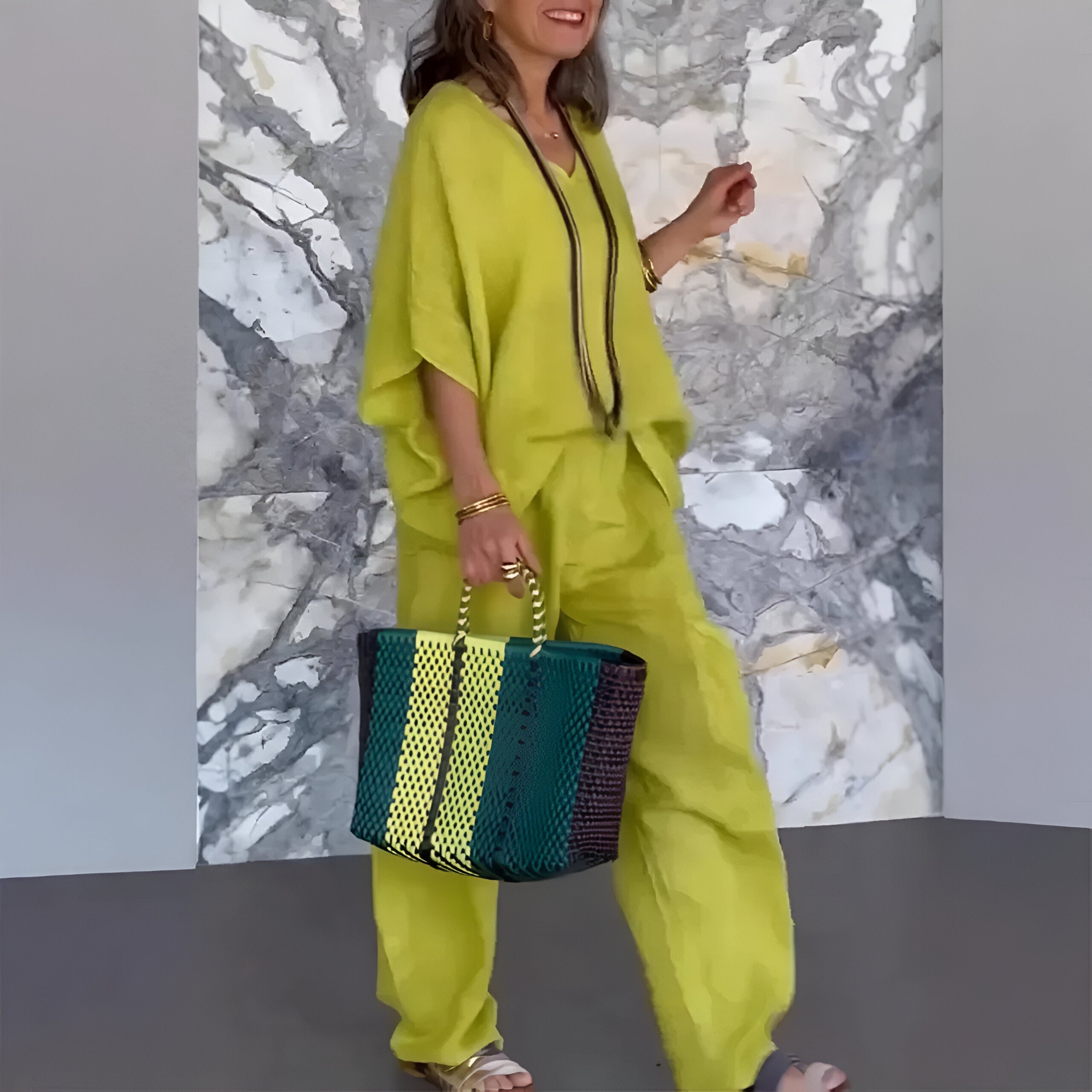 Elvyna™ V-hals casual tweedelig set