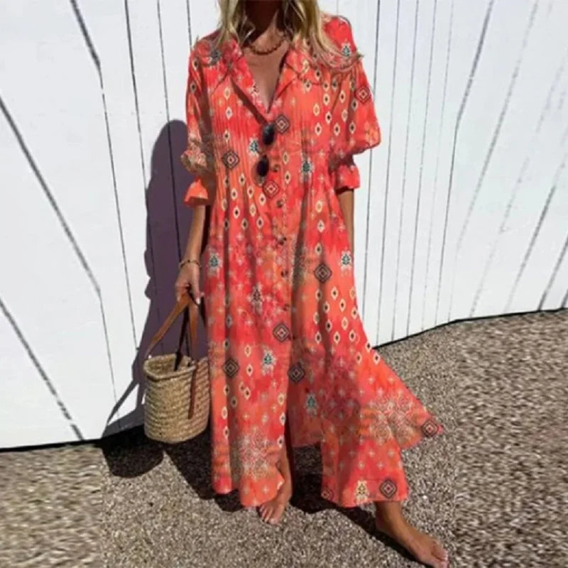 Cassidy - Boho Schoonheid Puff Sleeve Maxi Jurk