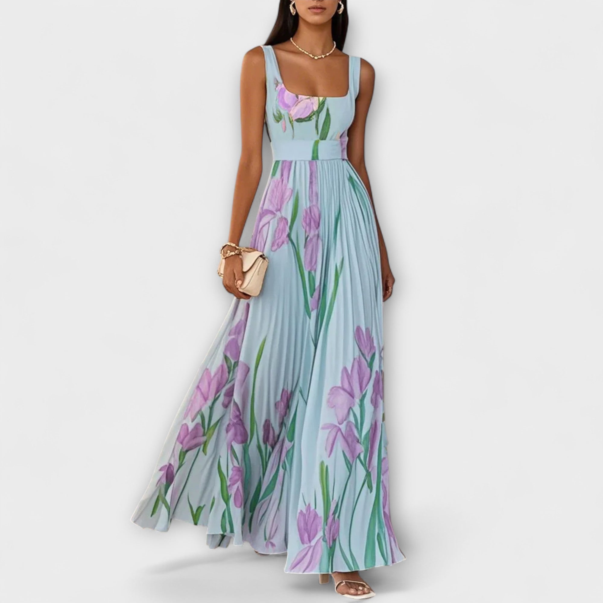 Gevouwen bloemen chiffon maxikleed