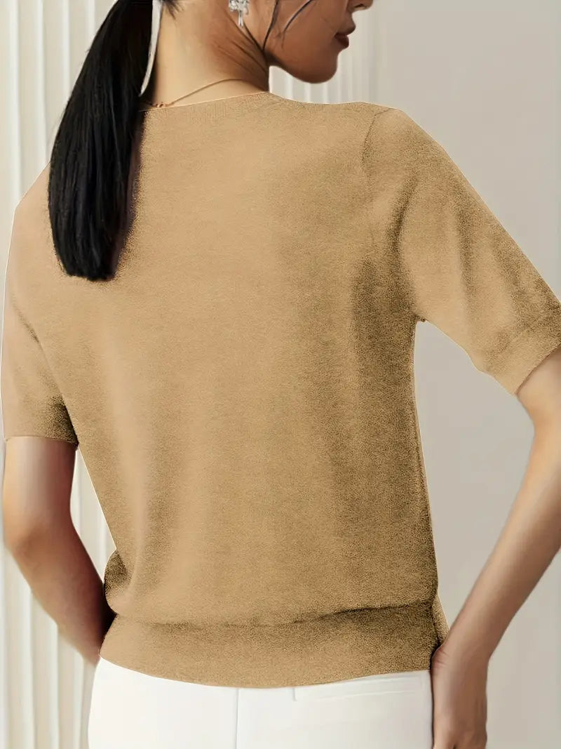 Jacquie - Gebreid T-shirt met korte mouwen