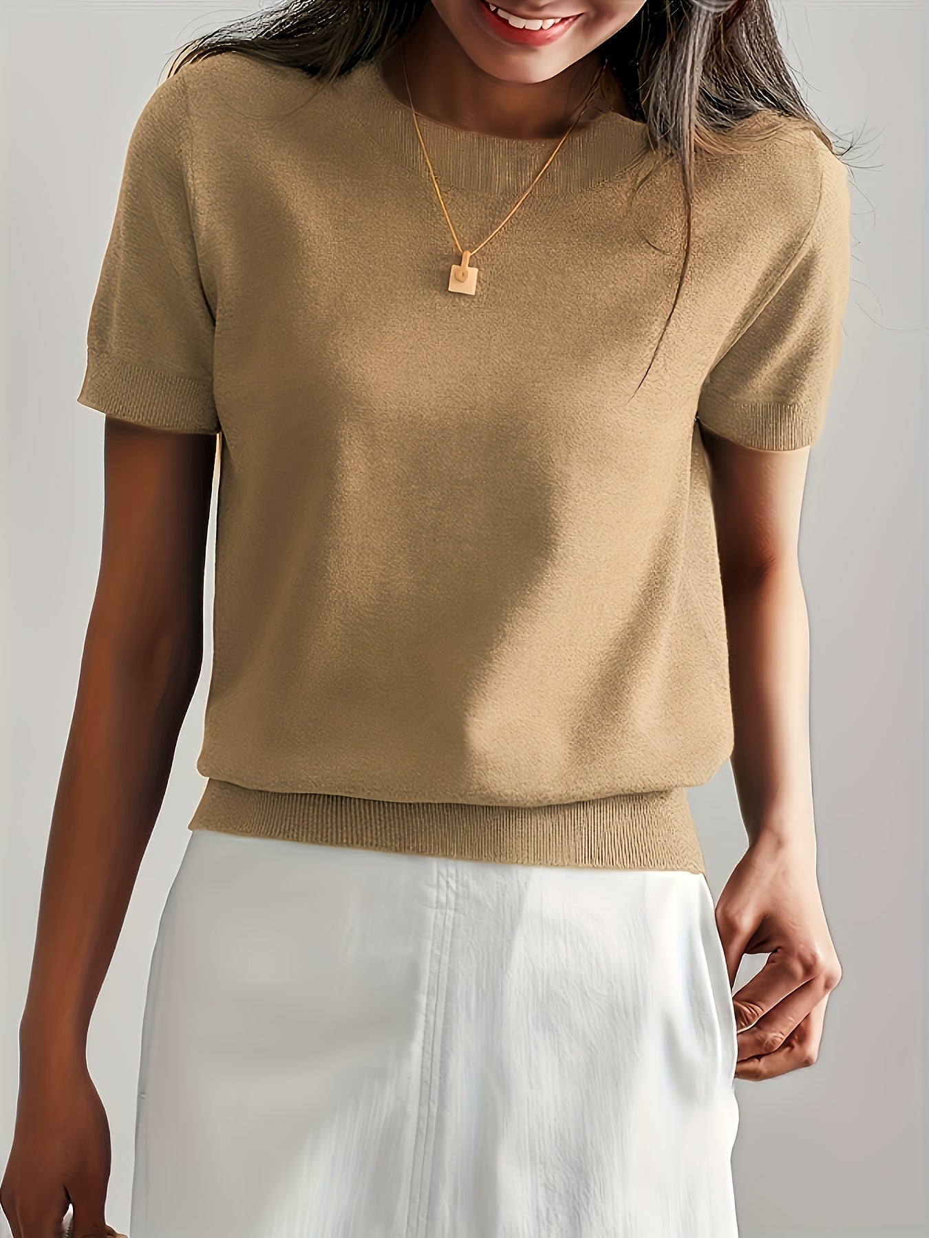 Jacquie - Gebreid T-shirt met korte mouwen