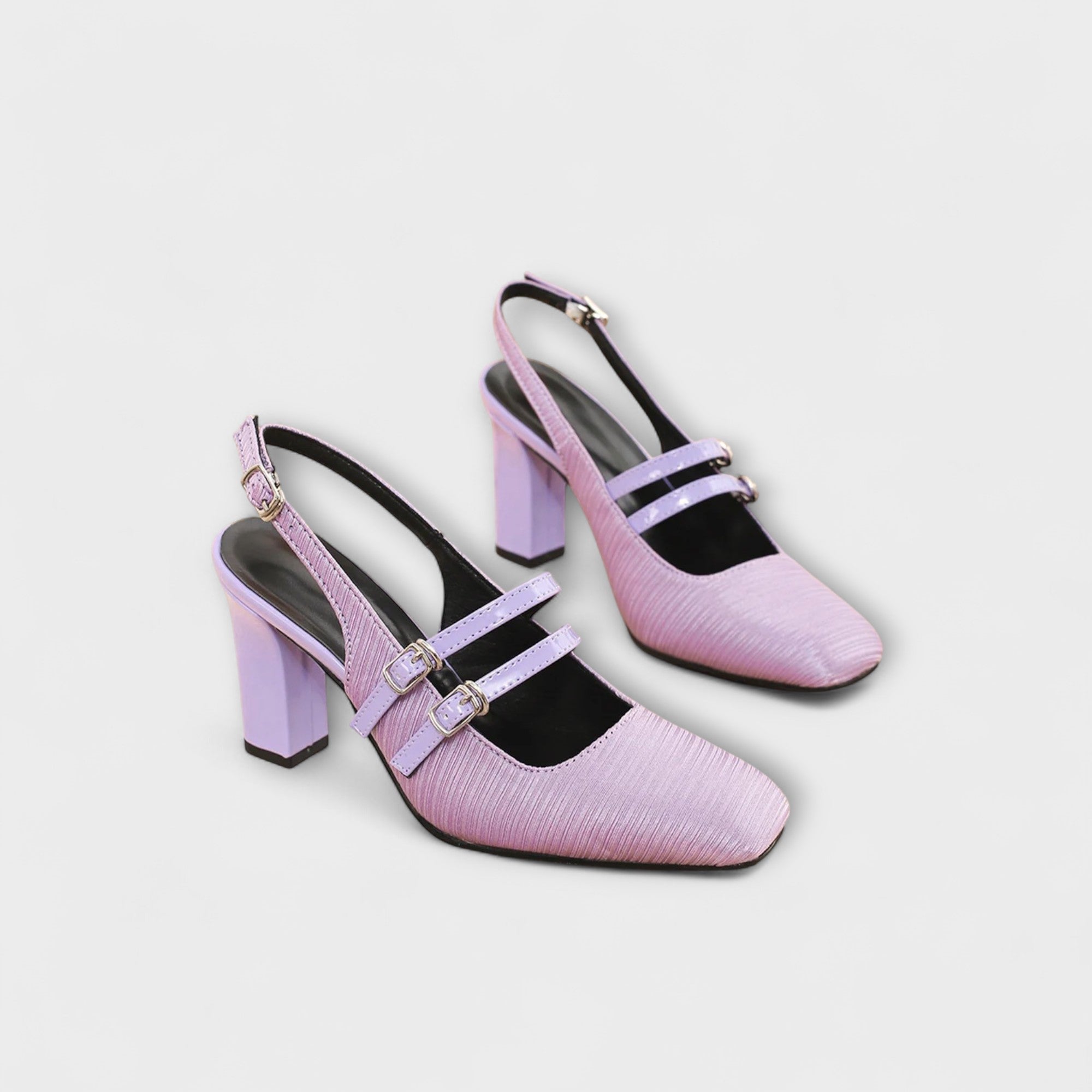 Olivia - Satijnen Slingback Hakken in Uni-Kleur met Twee Bandjes