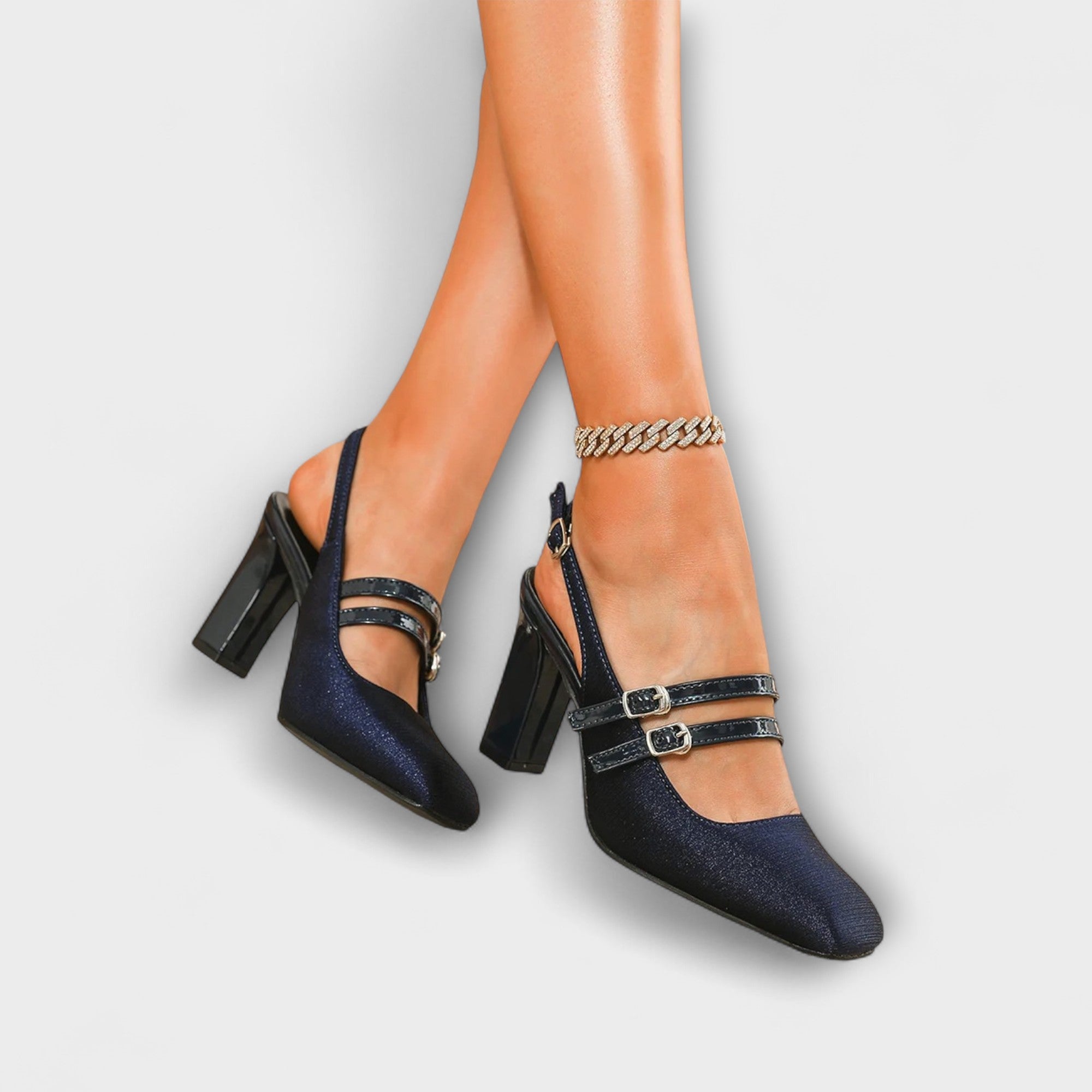 Olivia - Satijnen Slingback Hakken in Uni-Kleur met Twee Bandjes