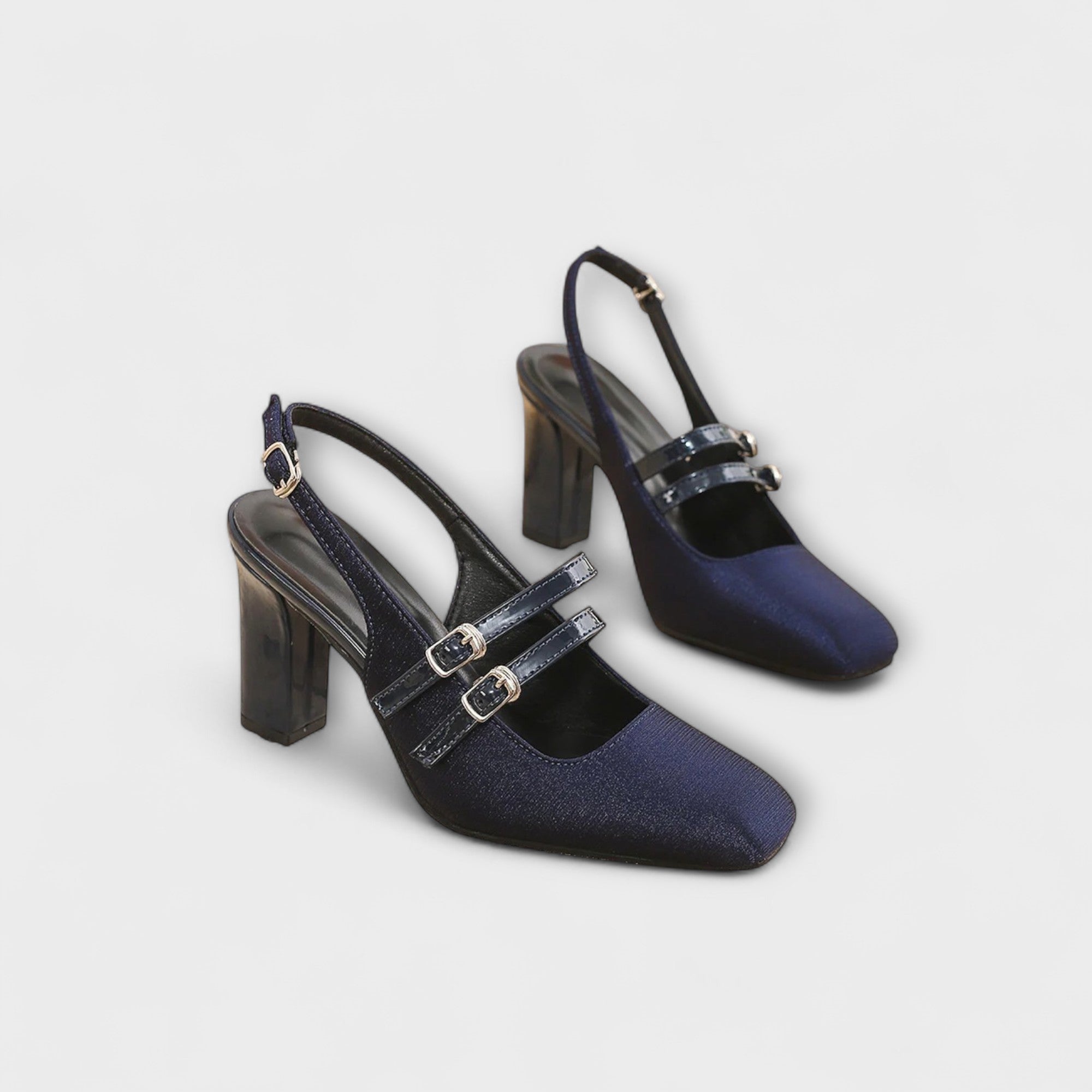 Olivia - Satijnen Slingback Hakken in Uni-Kleur met Twee Bandjes