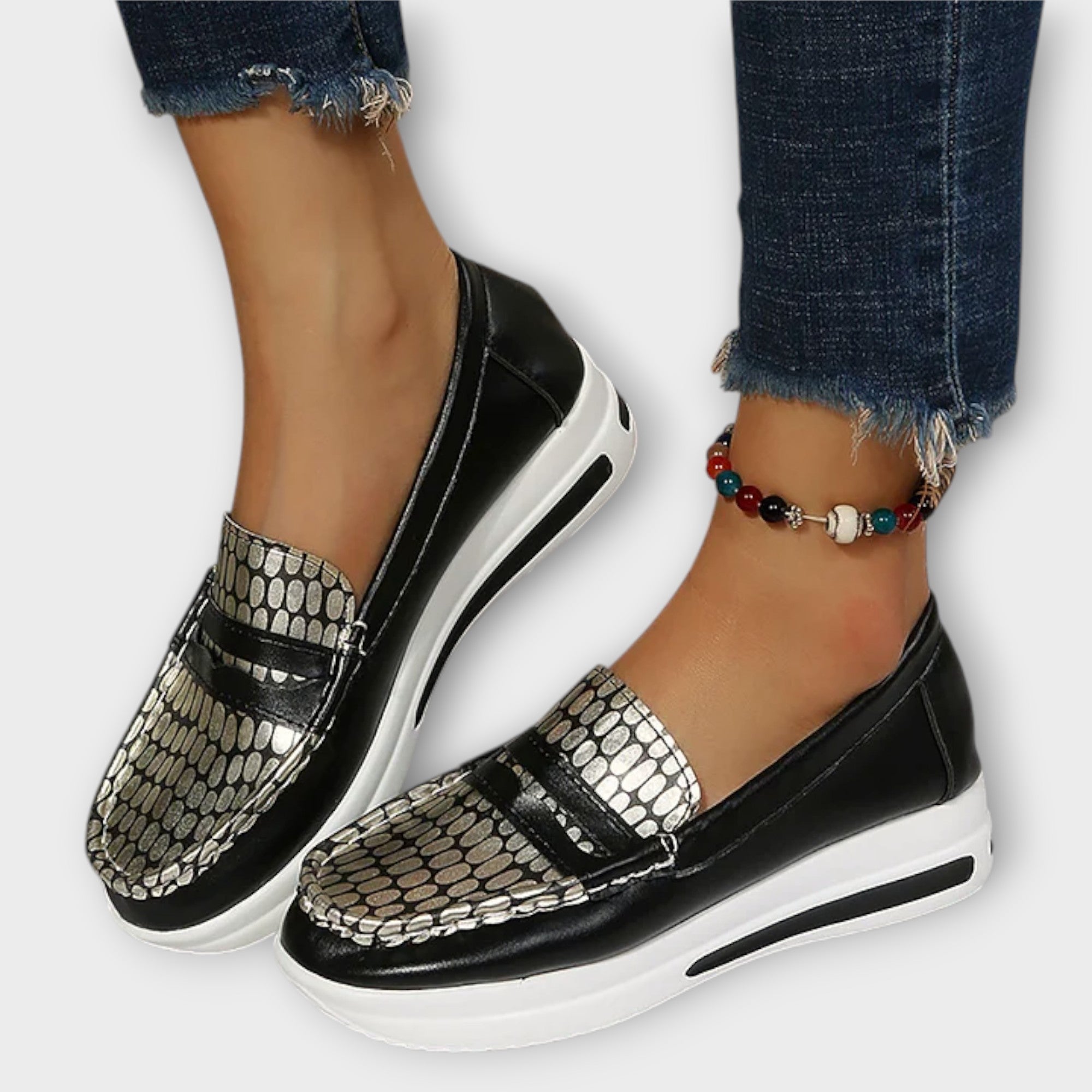 Anna - Bedrukte Naad Lage Slippers