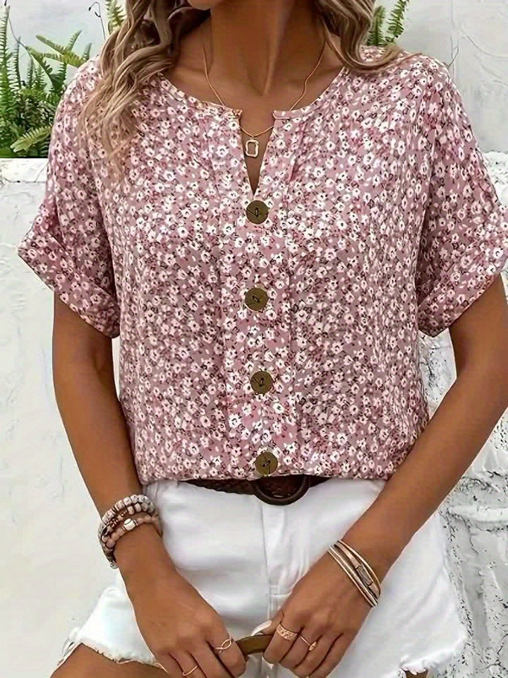 Mira – Bloemenblouse met knopen