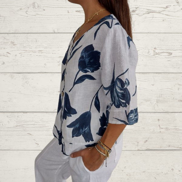 Mila – Blus med V-hals och tryck