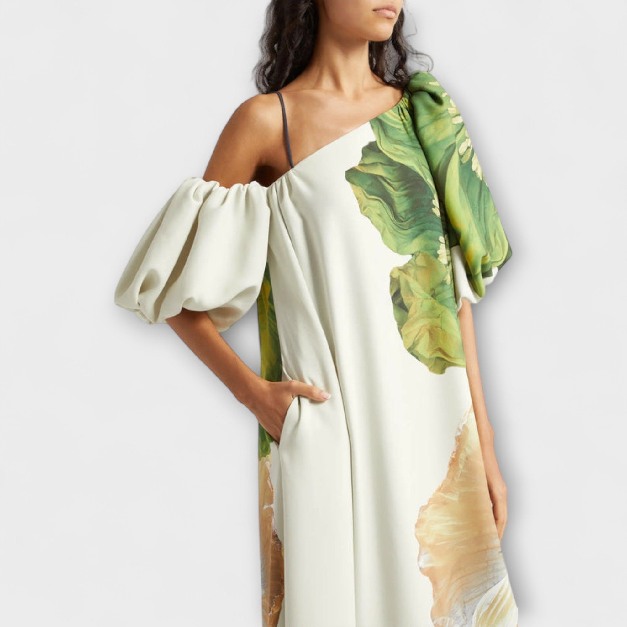Melody - Asymmetrische Bloemenmaxi-jurk