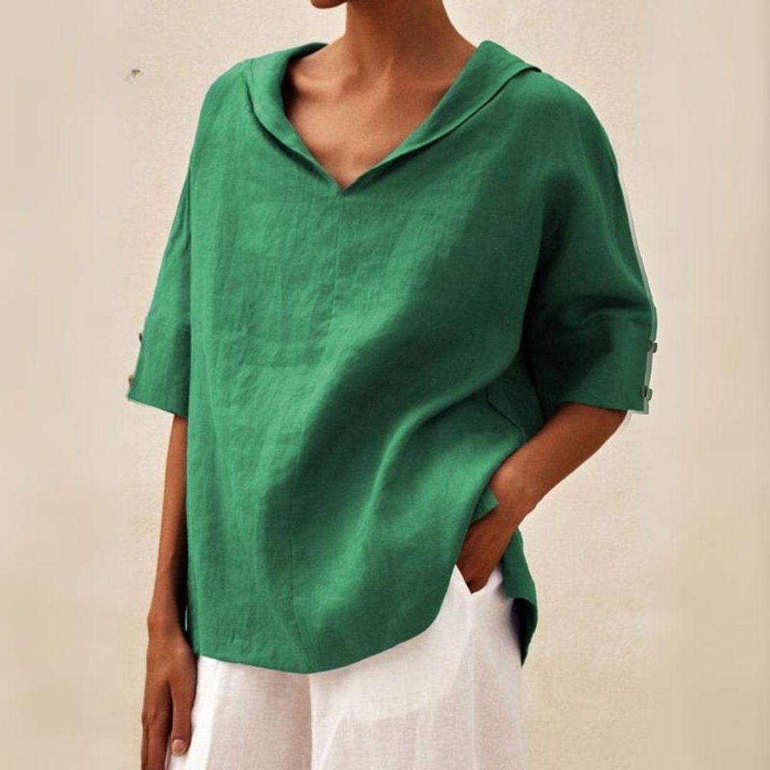 YLVIE I KLASSIEKE LINEN BLOUSE MET V-HALS