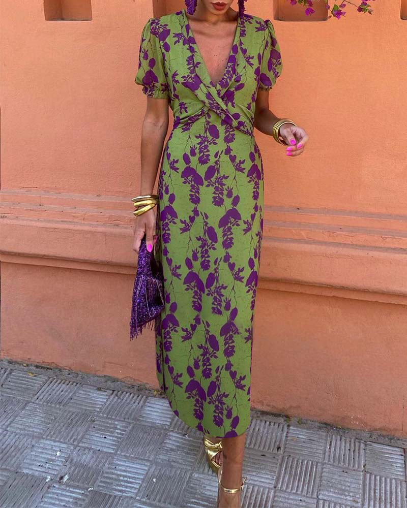 Della - Vrouwen Geplooide Bloemenprint Boho Jurk