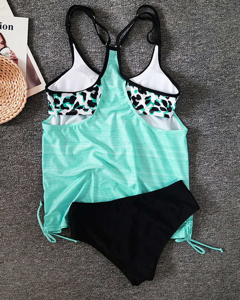 Augustus - Tankini met effen kleur en luipaardprint