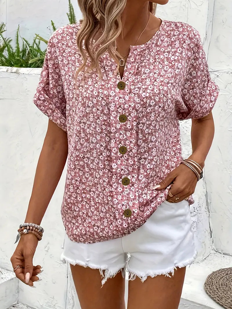 Cindy™ | Bloemenprint Blouse met Notched Kraag