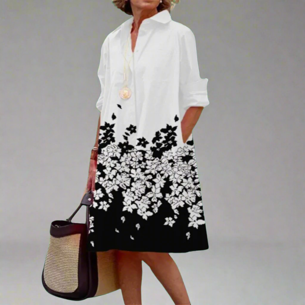 Barbara | Dames Midi-jurk met Lange Mouwen en Bloemenprint