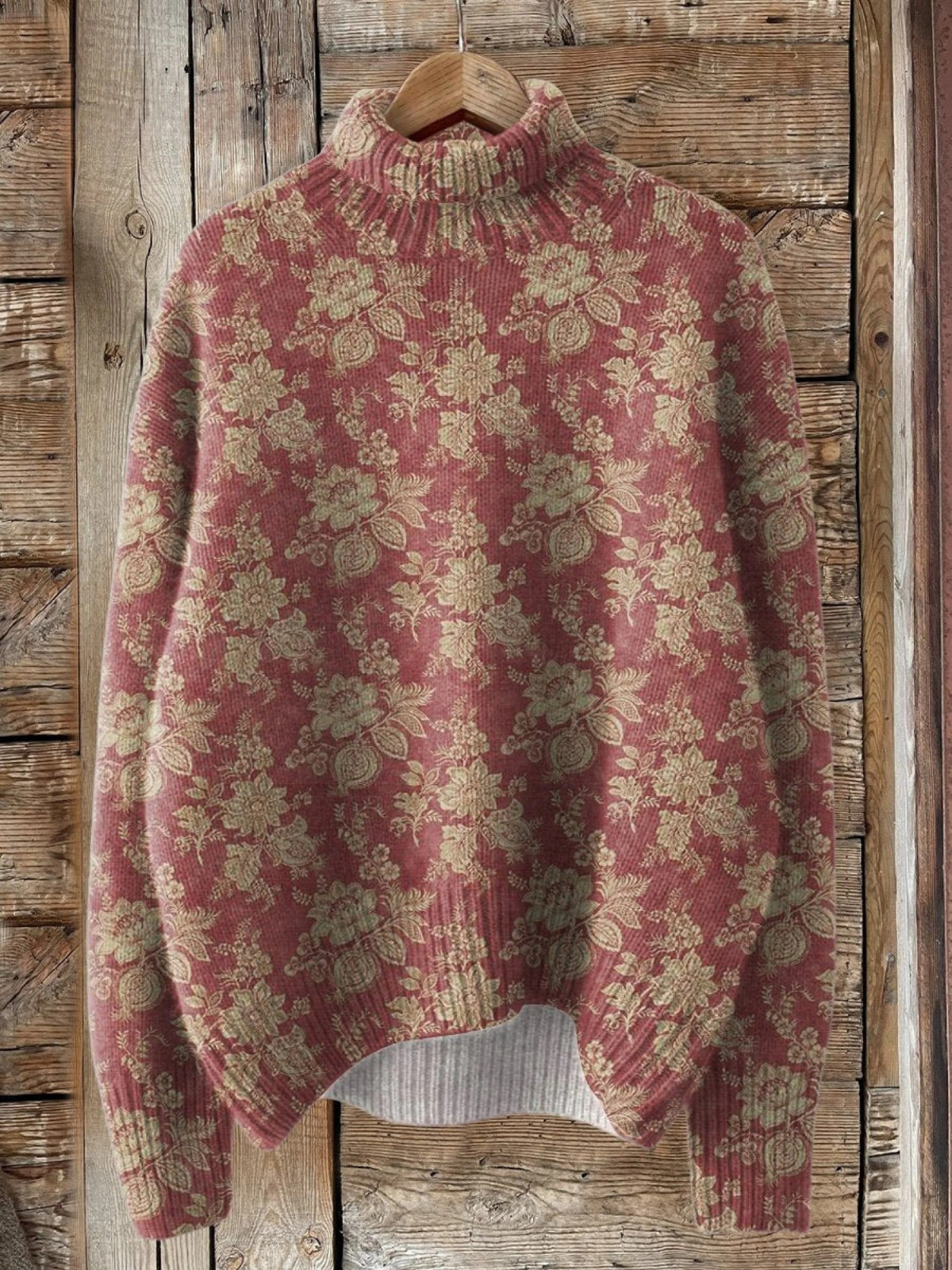 Ros | Retro Rostryckt Turtleneck Tröja