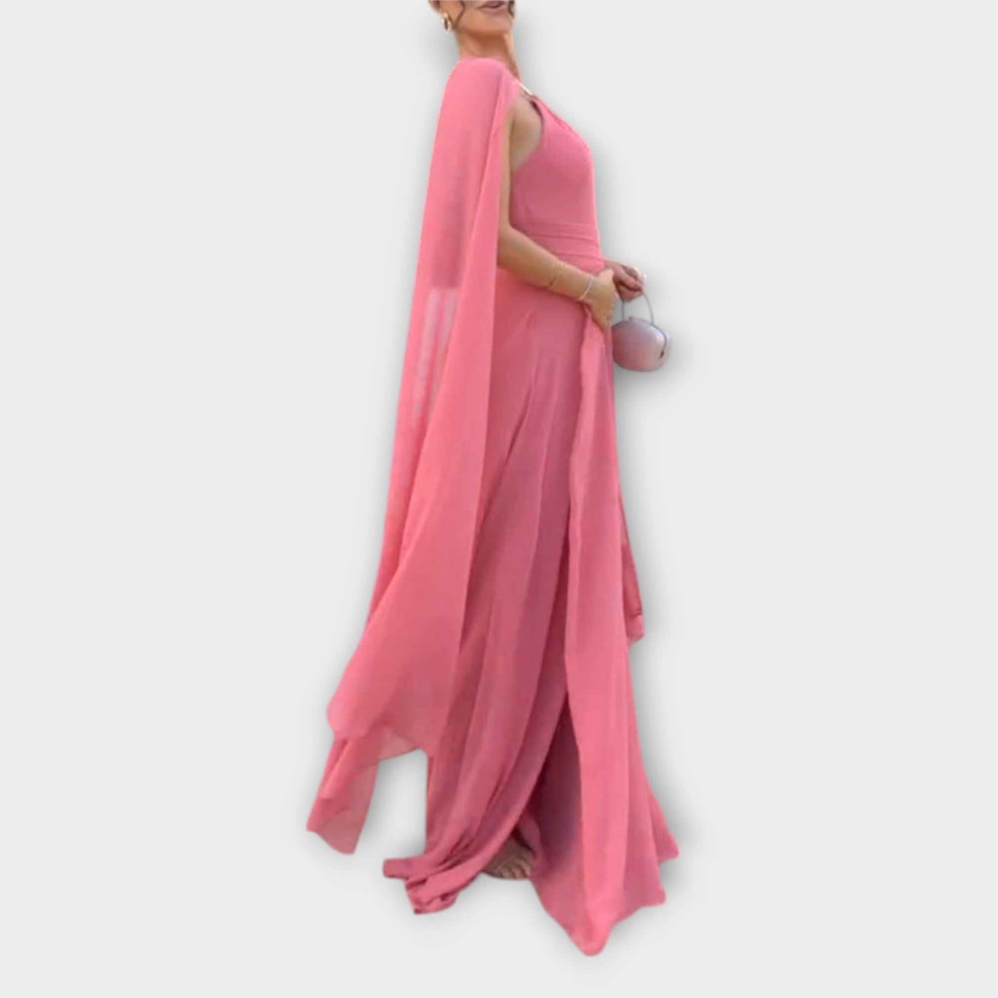 Mabel - Elegante Maxijurk met Cape-Mouwen en Hoge Splits