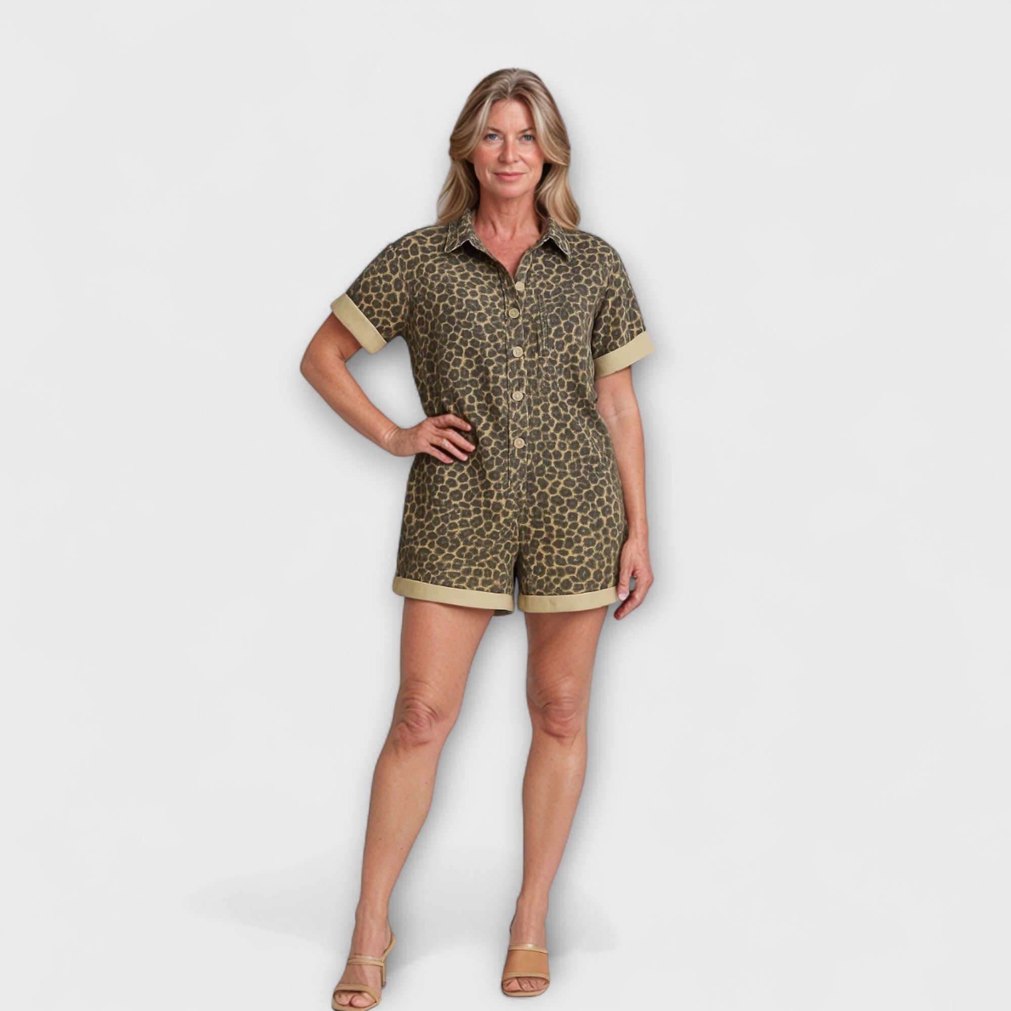 Nonette - Overhemd-Jumpsuit met Luipaardpatroon