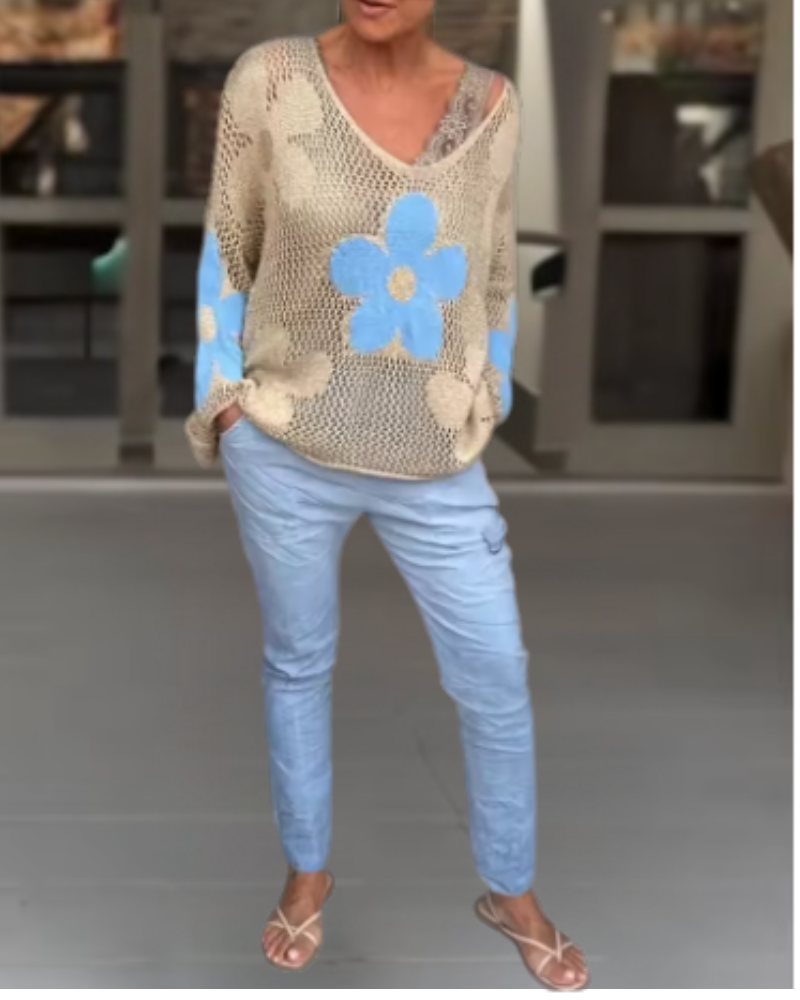 MADOVA - Gebreide top met bloemen