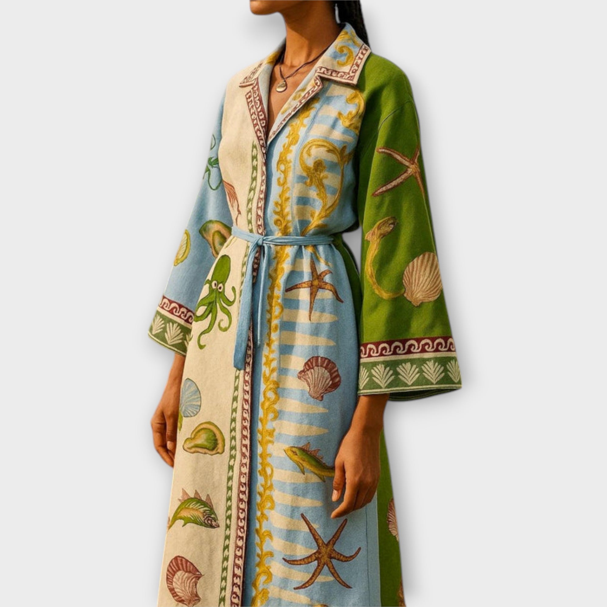 Jule - Bedrukt Twill Midi Hemdkleed met Ceintuur
