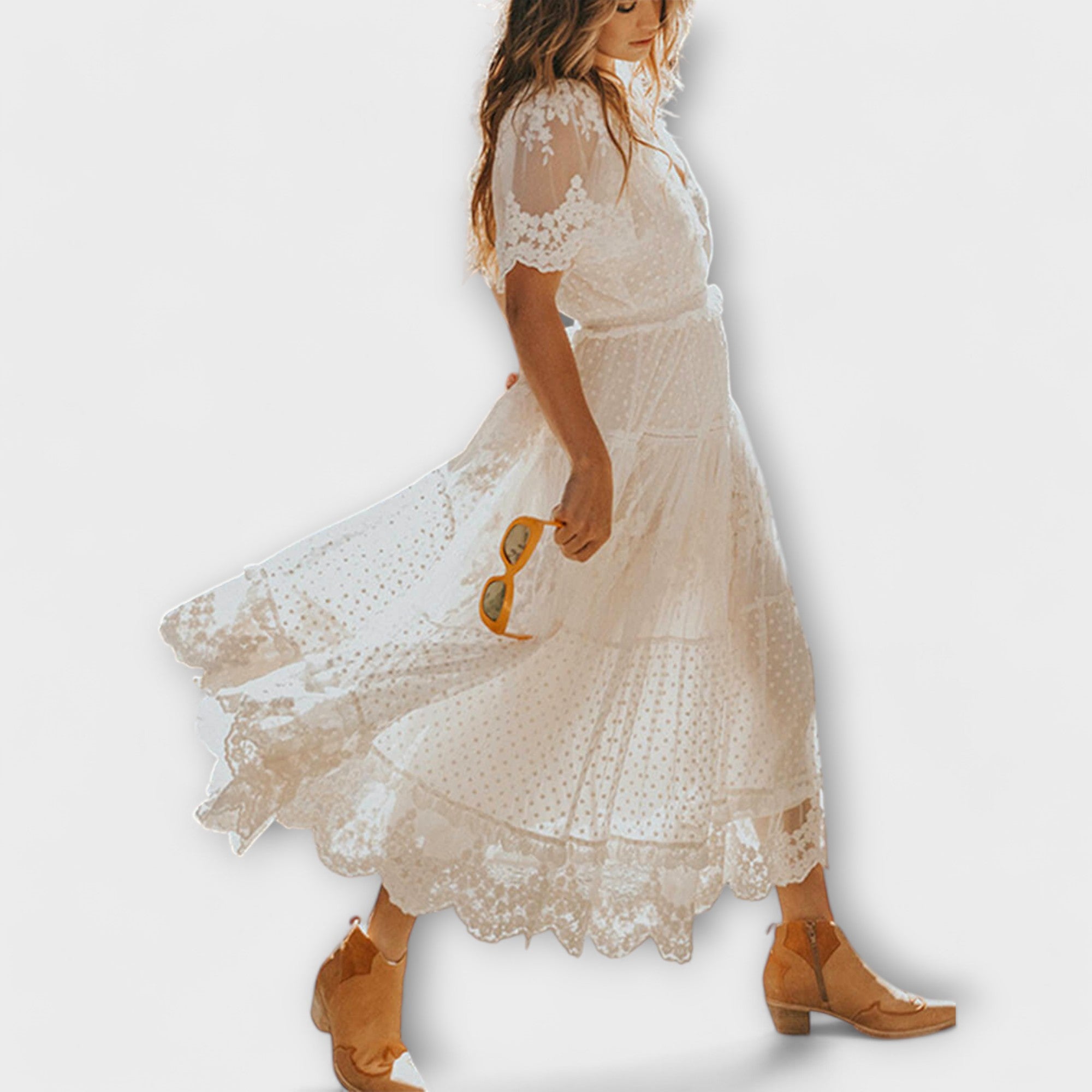 Lacey Midi-jurk met V-hals en korte mouwen