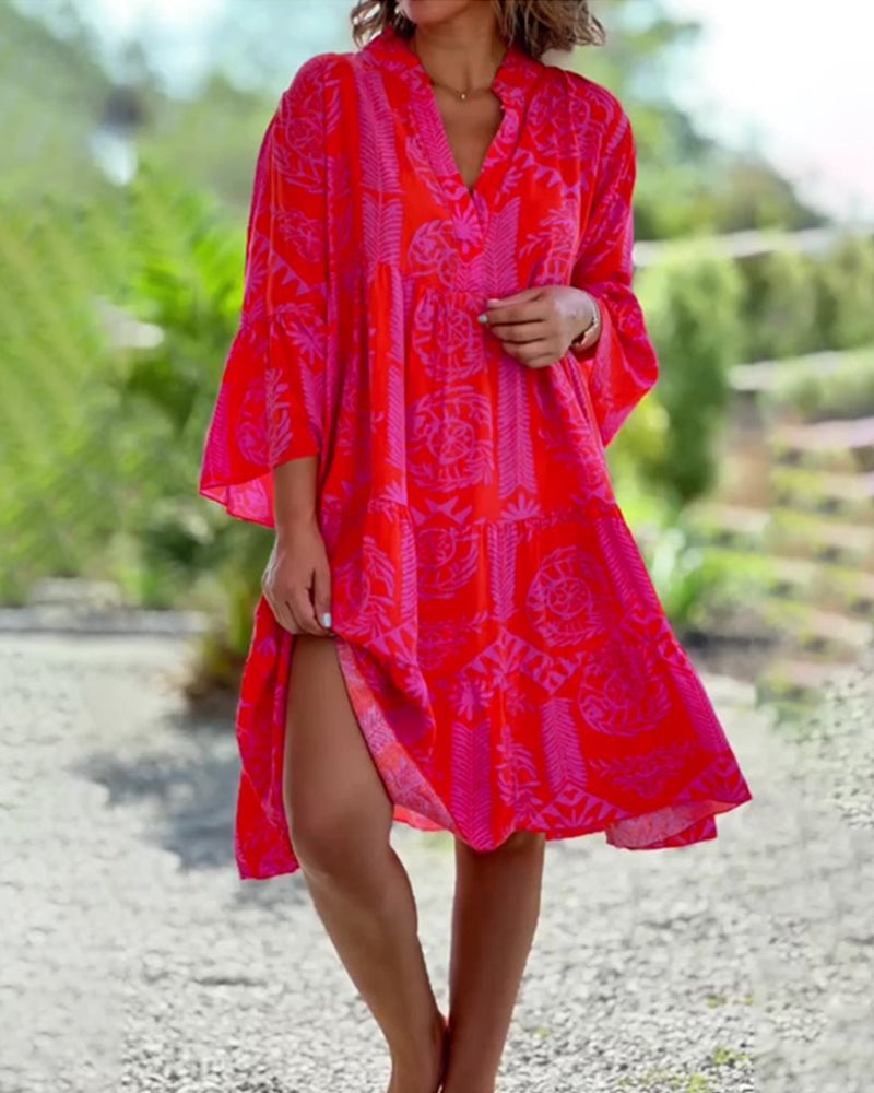 SARA - LOSSE BOHO JURK MET 3/4 MOUWEN
