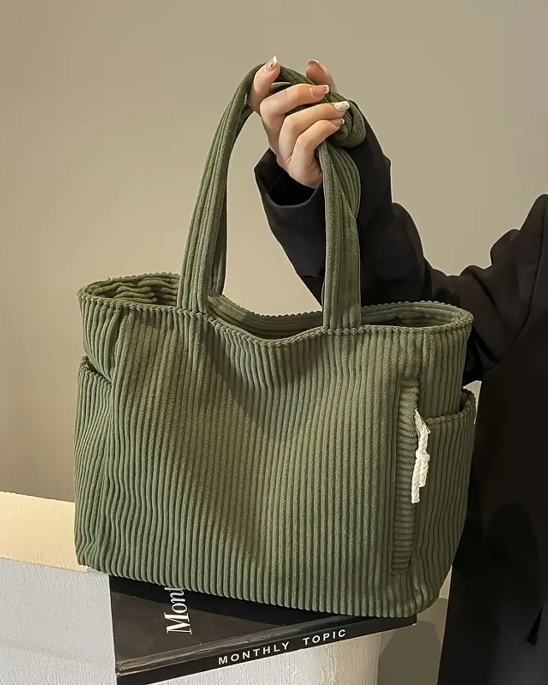 Tilda™ - Geribde draagtas met koorddetail