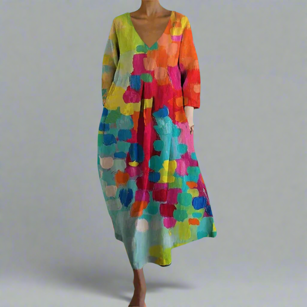 Lisa | Elegante Abstracte Bloemenprint Maxi Jurk