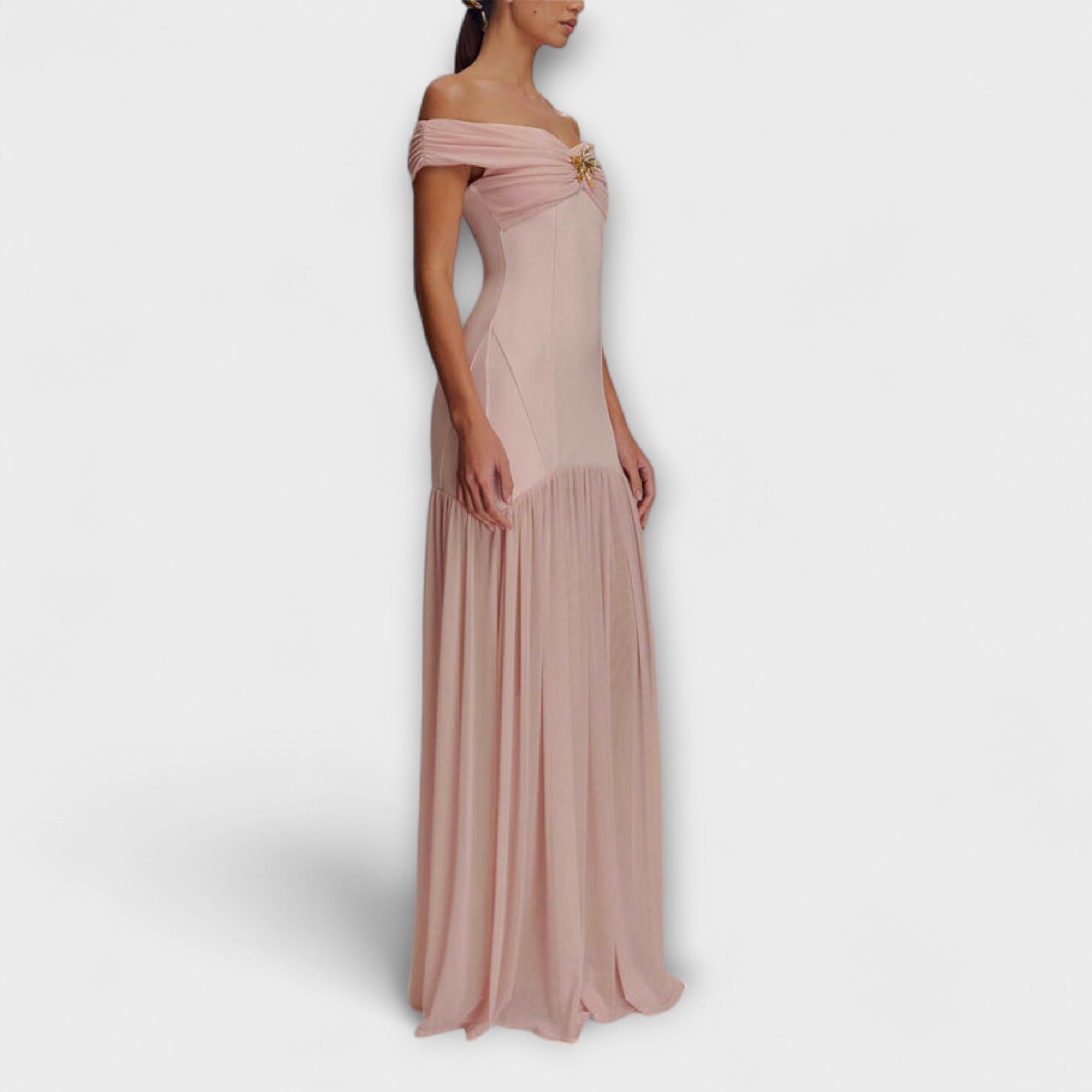 Maelie - Chic strapless Bodycon-maxi jurk met florale versieringen